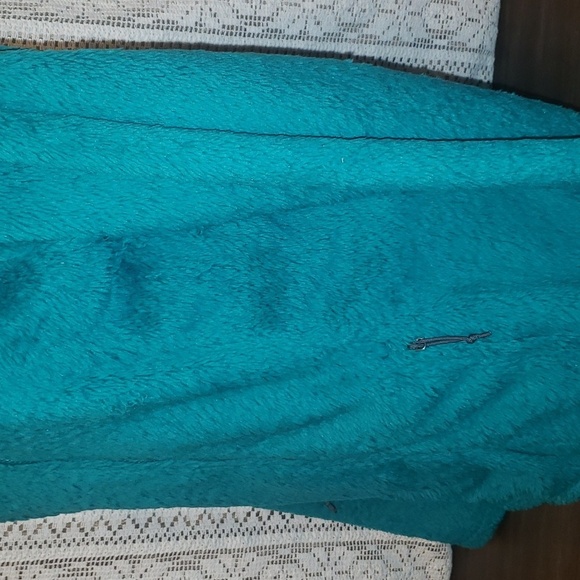 North Face Jacket Teal Green Fuzzy Fleece Full Zip Longline Jacket - Picture 3 of 8